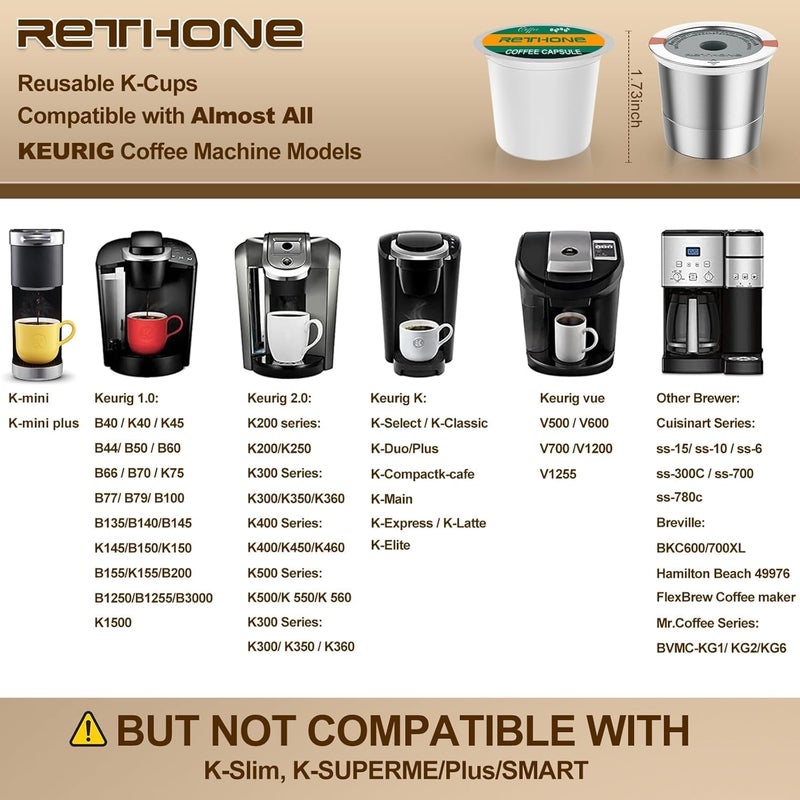 RETHONE Reusable K Cups for Keurig 1.0 & 2.0 - Stainless Steel Coffee Pods, Refillable Ground Coffee Pods(2 pack) - Image 2